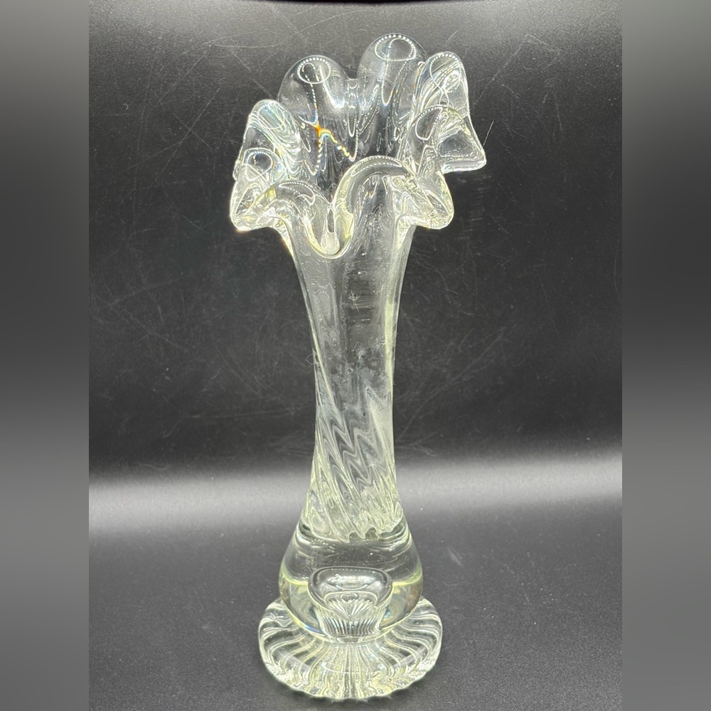 Vintage Mid Century Swung Glass Vase Chunky Ruffled Thick Walled Vessel Decor - Picture 1 of 14